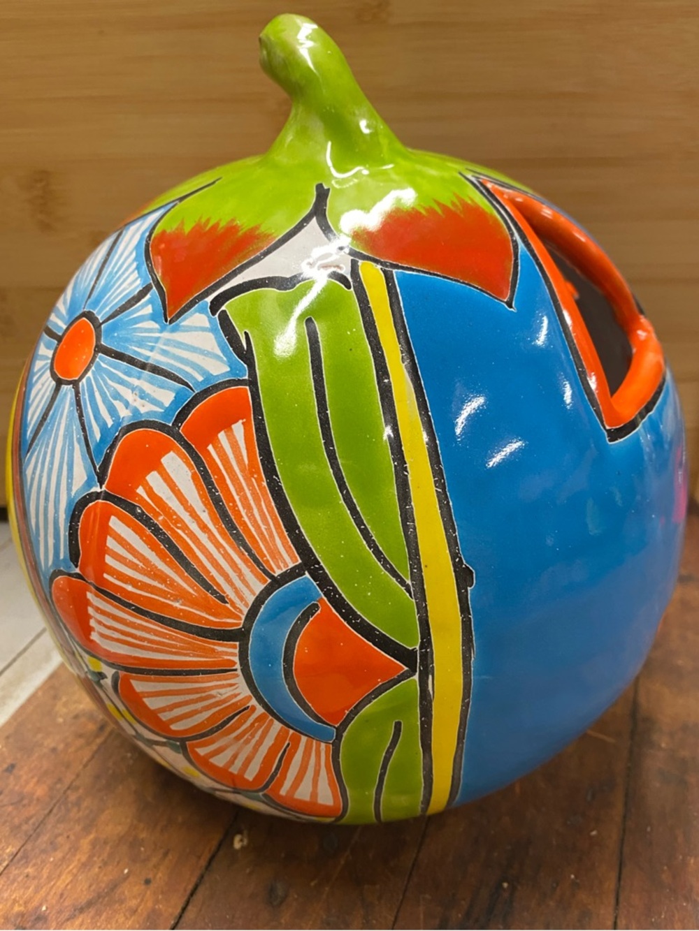 Venegas Hand Made Talavera Jack O’Lantern Pumpkin | Floral Ceramic Pottery - Picture 6 of 13